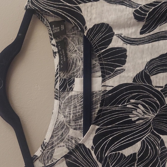 NWT TAHARI 100% Luxe Linen Black And White Floral Back Button Down Pullover Top - Picture 4 of 11